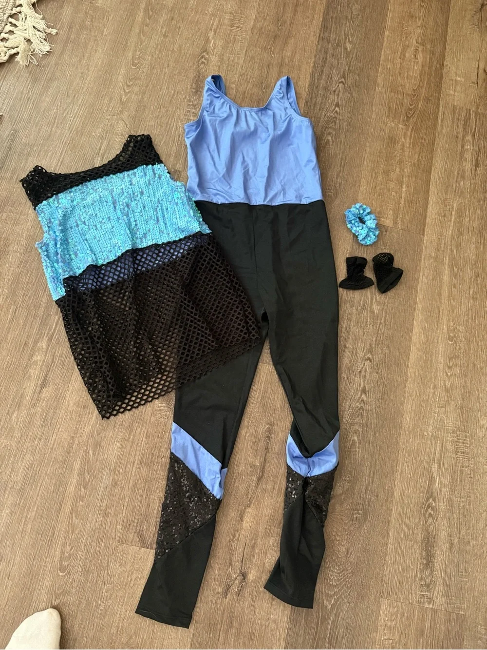 Weissman Blue and Black Kids Dance Costume Set with Sequined Overlay